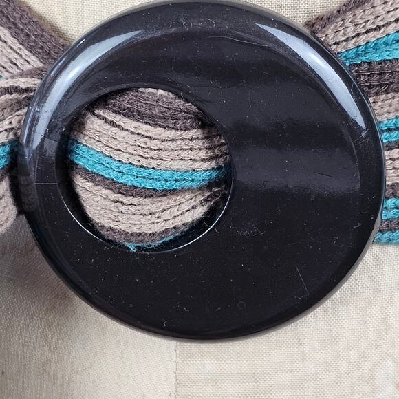 Vintage self tie boho ethnic brown aqua beige woven belt 4 x 37 - Picture 6 of 6